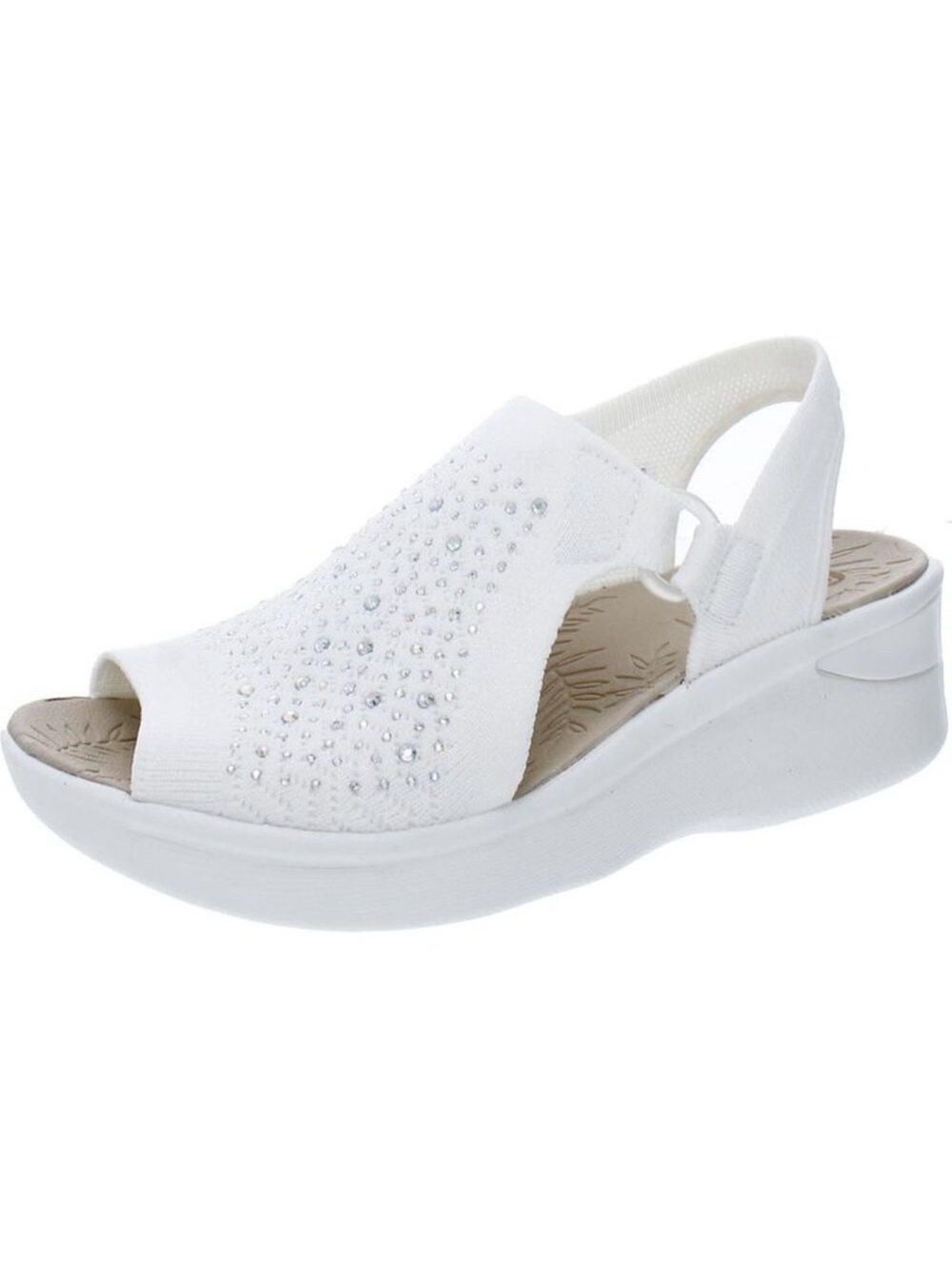 Bzees Womens Star Bright White Embellished Slingback Wedge Sandals Shoes